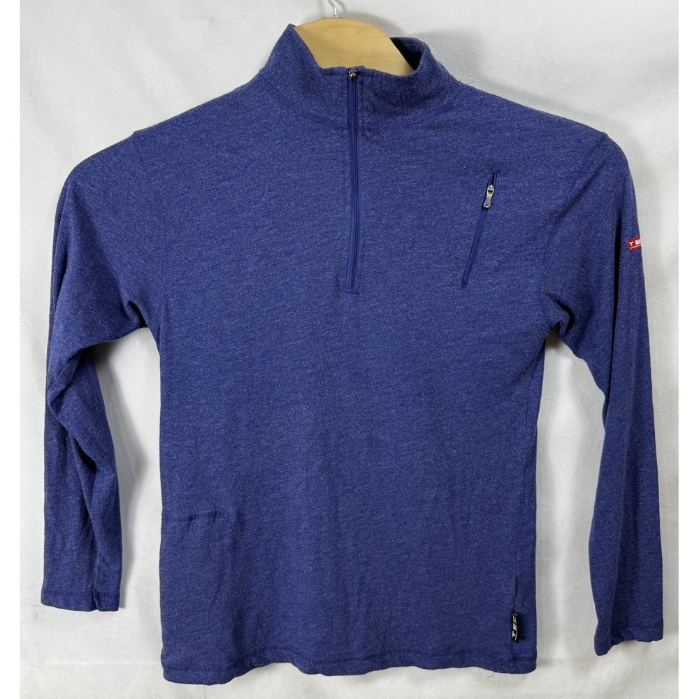 SCOTTeVEST Pullover Shirt Mens Small Blue 1/4 Zip Long Sleeve Pockets TEC Tech